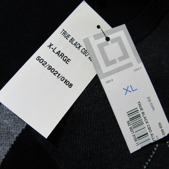 NWT Claiborne Black Argyle Cotton V Neck Sweater - Picture 3 of 5